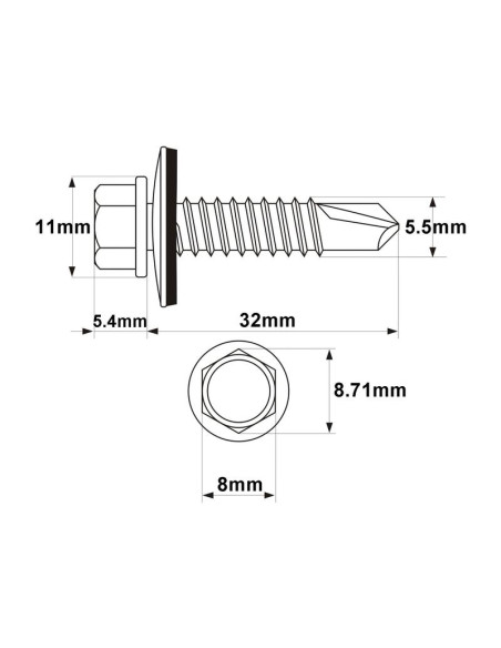 Tornillos Tek Para Sujetar Ligero, Tamaño: 5.5 x 32mm (Din 7504K)