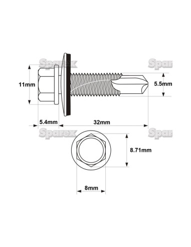 Tornillos Tek Para Sujetar Ligero, Tamaño: 5.5...