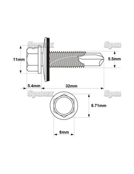 Tornillos Tek Para Sujetar Ligero, Tamaño: 5.5 x 32mm (Din 7504K)