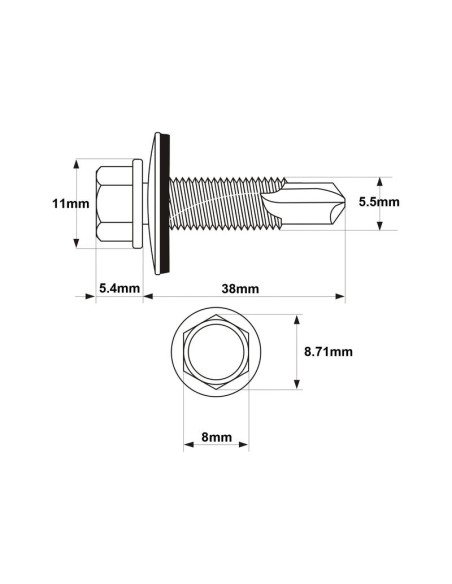 Tornillos Tek Para Sujetar Ligero, Tamaño: 5.5 x 38mm (Din 7504K)