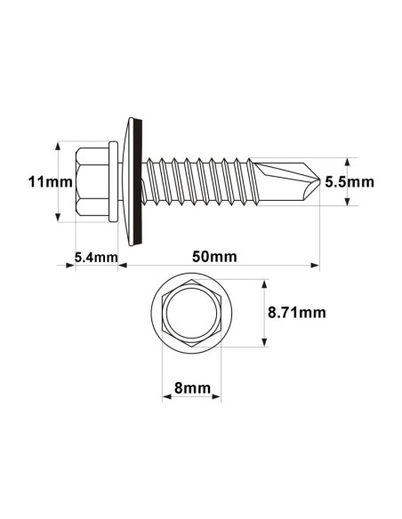 Tornillos Tek Para Sujetar Ligero, Tamaño: 5.5 x 50mm (Din 7504K)