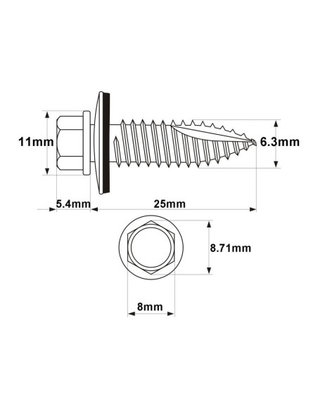 Tornillos Tek Para Sujetar Ligero, Tamaño: 6.3 x 25mm (Din 7504K)