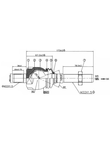 Rótula Axial, Longitud: 210mm