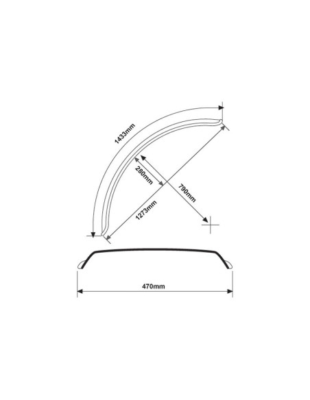 Guardabarros, Longitud: 1430mm, Anchura: 470mm.