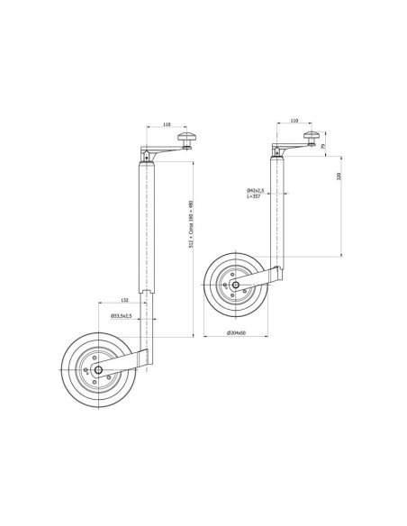 Soporte Remolque Con Rueda - 42mm