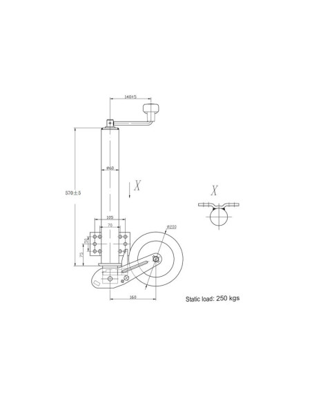 Soporte Remolque Con Rueda - 60mm