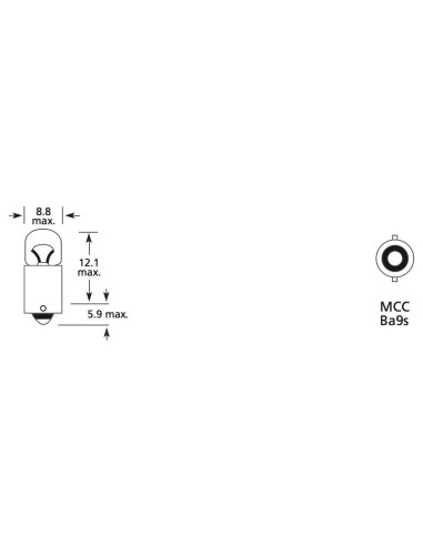 Bombilla (Filamento), 12V, 2W, BA9s
