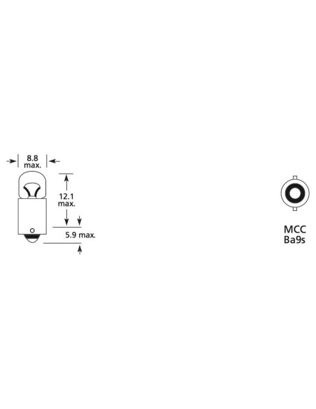 Bombilla (Filamento), 12V, 2W, BA9s
