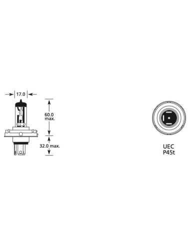 Bombilla (Filamento), 12V, 55W, P45t