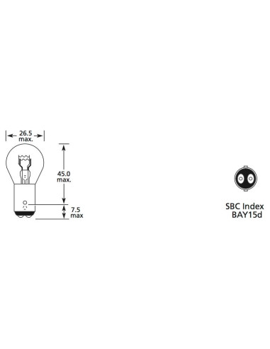 Bombilla (Filamento), 12V, 5W, BAY15d