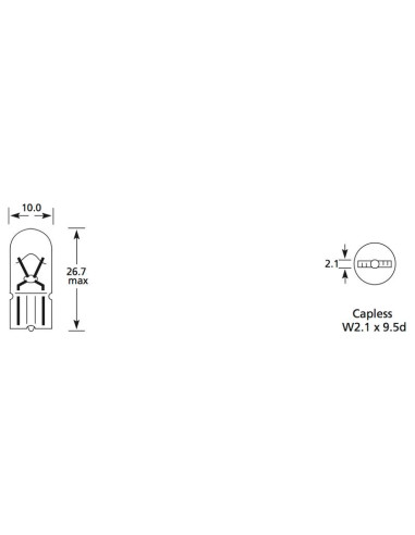 Bombilla (Filamento), 12V, 5W, W2.1x9.5d