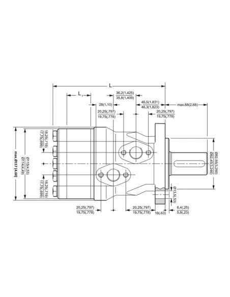 Trale Motor hidraúlico OMH400 400cc/rev con 32mm Cilíndrico eje