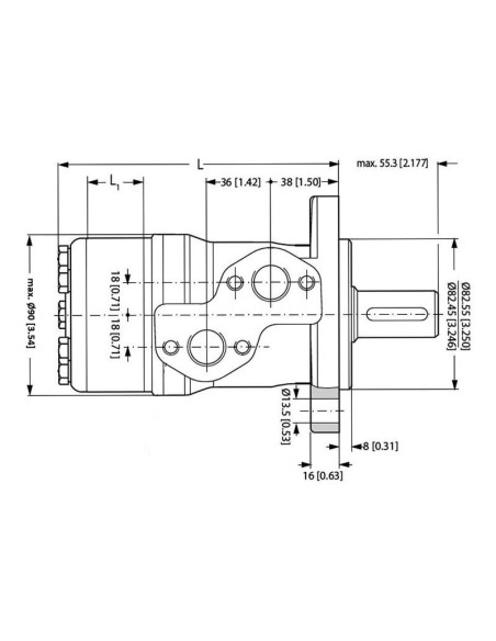 Trale Motor hidraúlico OMP80 80cc/rev con 25mm Cilíndrico eje