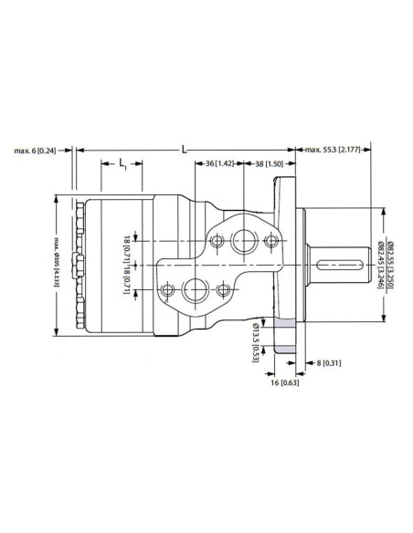 Trale Motor hidraúlico OMR100 100cc/rev con 25mm Cilíndrico eje