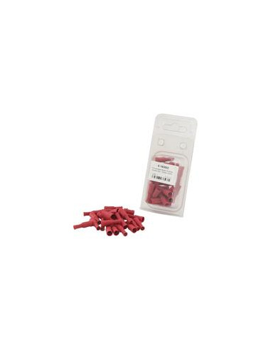 Terminal de bala preaislado, Doble Agarre - Hembra, 4.0mm, Rojo (0.5 - 1.5mm) (Blister 25 pzas.)