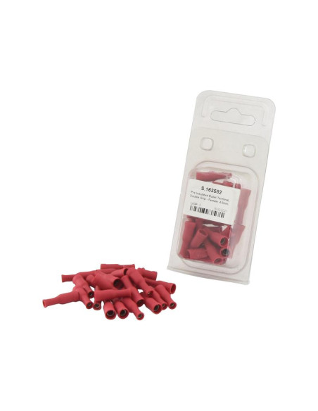 Terminal de bala preaislado, Doble Agarre - Hembra, 4.0mm, Rojo (0.5 - 1.5mm) (Blister 25 pzas.)