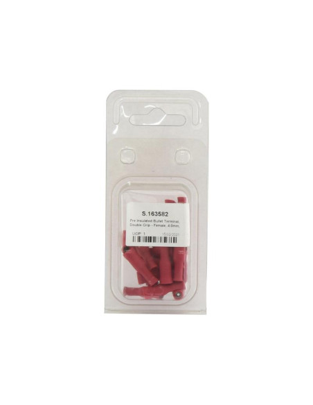 Terminal de bala preaislado, Doble Agarre - Hembra, 4.0mm, Rojo (0.5 - 1.5mm) (Blister 25 pzas.)