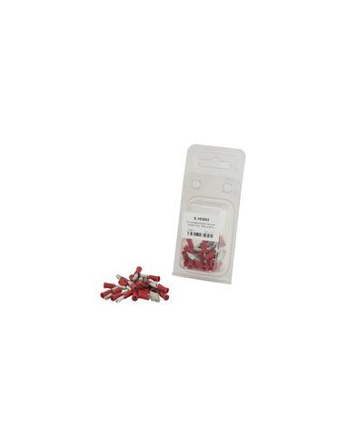Terminal de bala preaislado, Doble Agarre - Macho, 4.0mm, Rojo (0.5 - 1.5mm) (Blister 25 pzas.)