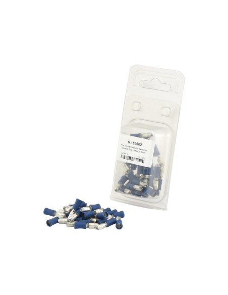 Terminal de bala preaislado, Doble Agarre - Macho, 5.0mm, Azul (1.5 - 2.5mm) (Blister 25 pzas.)
