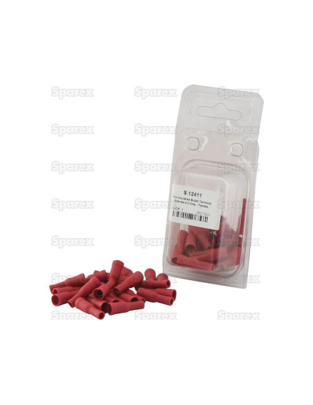 Terminal de bala preaislado, Standard Grip - Hembra, 4.0mm, Rojo (0.5 - 1.5mm) (Blister 25 pzas.)