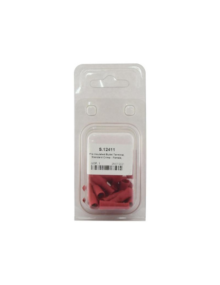 Terminal de bala preaislado, Standard Grip - Hembra, 4.0mm, Rojo (0.5 - 1.5mm) (Blister 25 pzas.)