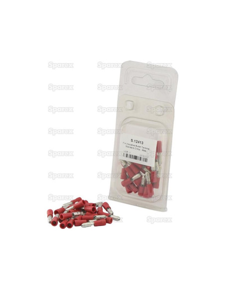 Terminal de bala preaislado, Standard Grip - Macho, 4.0mm, Rojo (0.5 - 1.5mm) (Blister 25 pzas.)