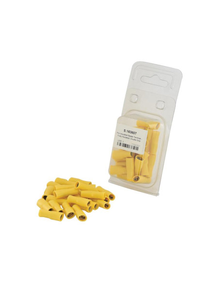 Terminal de horquilla preaislado - Totalmente aislado, Doble Agarre - Hembra, 6.3mm, Amarillo (4.0 - 6.0mm), (Blister 25 pzas.)