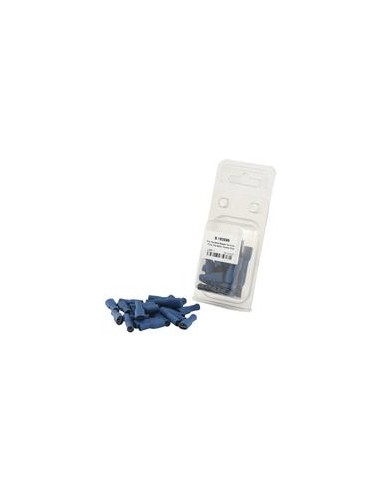 Terminal de horquilla preaislado - Totalmente aislado, Doble Agarre - Hembra, 6.3mm, Azul (1.5 - 2.5mm), (Blister 25 pzas.)