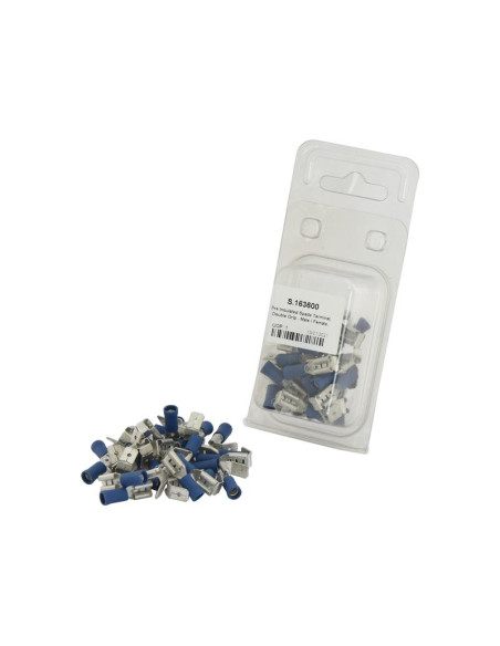 Terminal, Doble Agarre - Female Spade with Male Branch, 6.3mm, Azul (1.5 - 2.5mm) (Blister 25 pzas.)