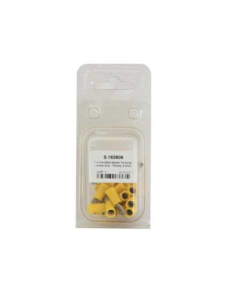 Terminal, Doble Agarre - Hembra, 6.3mm, Amarillo (4.0 - 6.0mm) (Blister 25 pzas.)