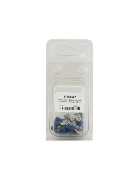 Terminal, Doble Agarre - Hembra, 6.3mm, Azul (1.5 - 2.5mm) (Blister 25 pzas.)