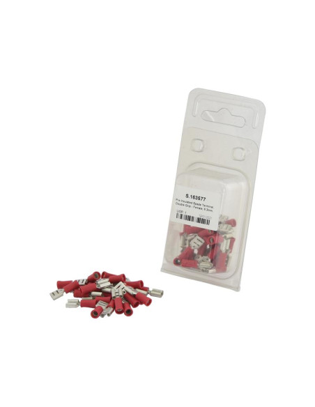 Terminal, Doble Agarre - Hembra, 6.3mm, Rojo (0.5 - 1.5mm) (Blister 25 pzas.)