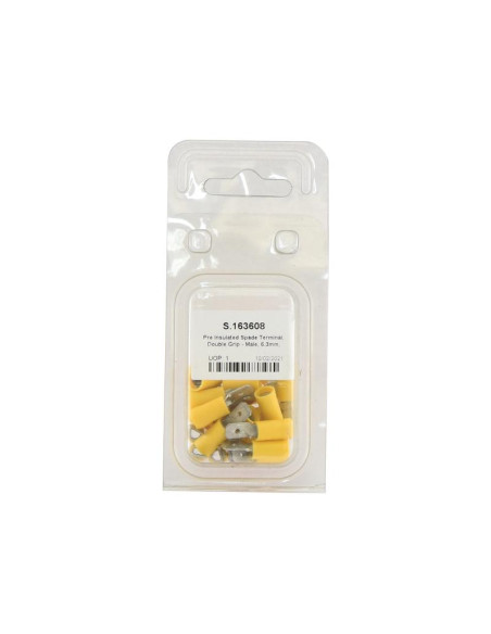 Terminal, Doble Agarre - Macho, 6.3mm, Amarillo (4.0 - 6.0mm) (Blister 25 pzas.)