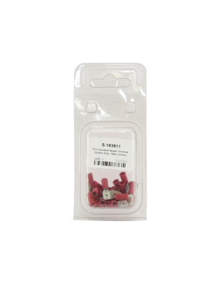 Terminal, Doble Agarre - Macho, 6.3mm, Rojo (0.5 - 1.5mm) (Blister 25 pzas.)