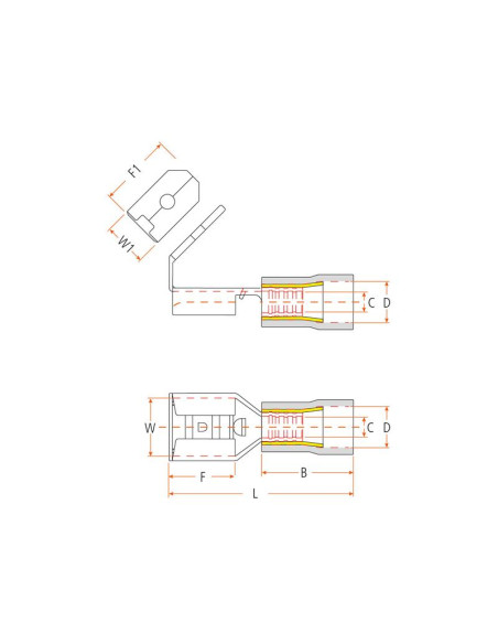 Terminal, Standard Grip - Female Spade with Male Branch, 6.3mm, Rojo (0.5 - 1.5mm) (Blister 25 pzas.)