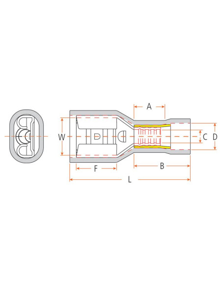 Terminal, Standard Grip - Hembra, 6.3mm, Amarillo (4.0 - 6.0mm) (Blister 25 pzas.)