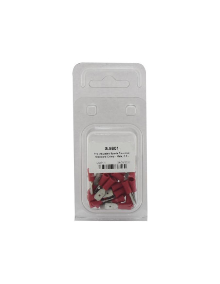 Terminal, Standard Grip - Macho, 6.3mm, Rojo (0.5 - 1.5mm) (Blister 25 pzas.)