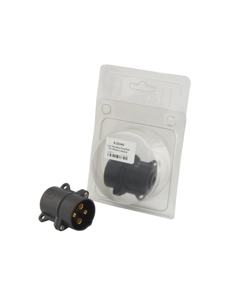 Enchufe Auxiliar 3 Conectores (Macho), Plástico Negro (Blister)