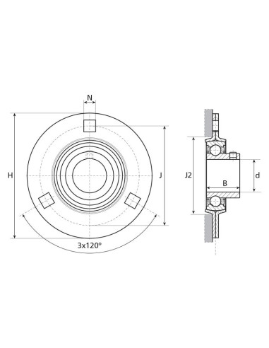Sparex Unidad de brida de tres tornillos (USPF207)