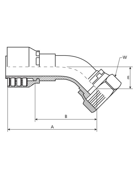 Parker ORFS 37° Conexión Manguito 1'' x 1 5/16'' x 12'' Hembra Acoplamiento Hidráulico Curvo 135º
