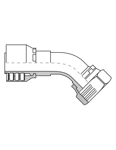 Parker ORFS Conexión Manguito 3/4'' x 1 3/16'' x 12'' Hembra Acoplamiento Hidráulico Curvo 135º