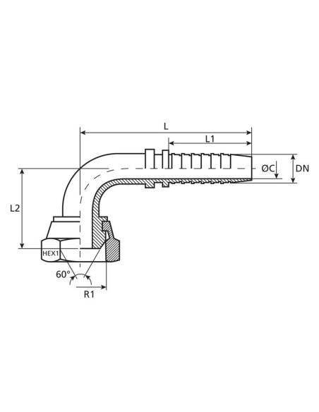 Dicsa BSP 60° Conexión Manguito 1'' x 1'' Rosca Hembra Acoplamiento Hidráulico Curvo 90º