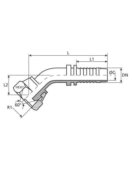 Dicsa BSP 60° Conexión Manguito 1/4'' x 1/8'' Rosca Hembra Acoplamiento Hidráulico Curvo 135º