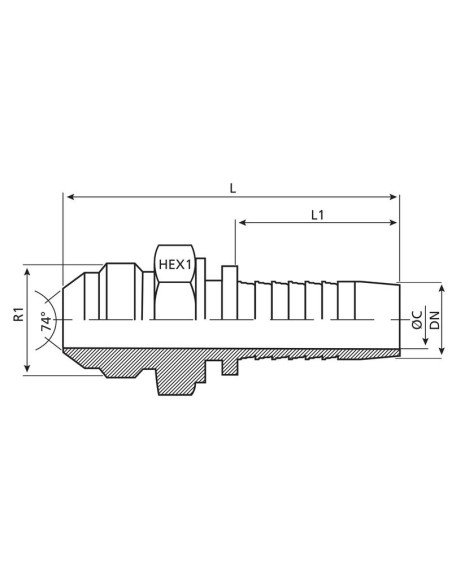 Dicsa JIC 37° Inserto de manguera 3/4'' x 1 1/16'' Macho Recta
