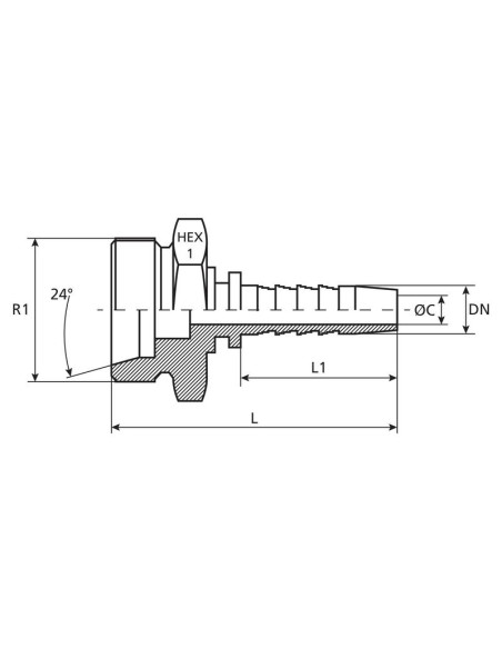 Dicsa métrica (French Gas) 24° Conexión Manguito 3/4'' x M30 x 1.5 Macho Recta