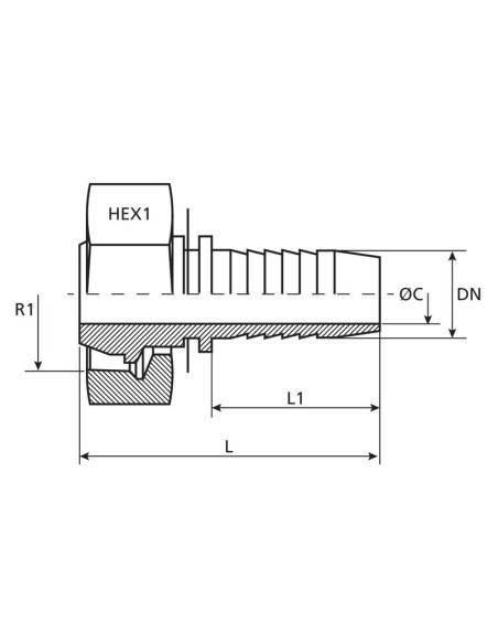 Dicsa métrica (French Gas) 24° Conexión Manguito 5/16'' x M24 x 1.5 Rosca Hembra Straight Swivel