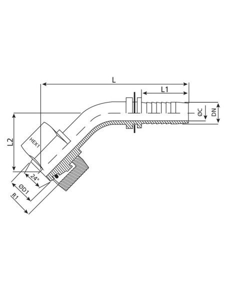 Dicsa métrica 24° Conexión Manguito 5/16'' x M20 x 1.5 (12S) 135° Swept Swivel With O-Ring