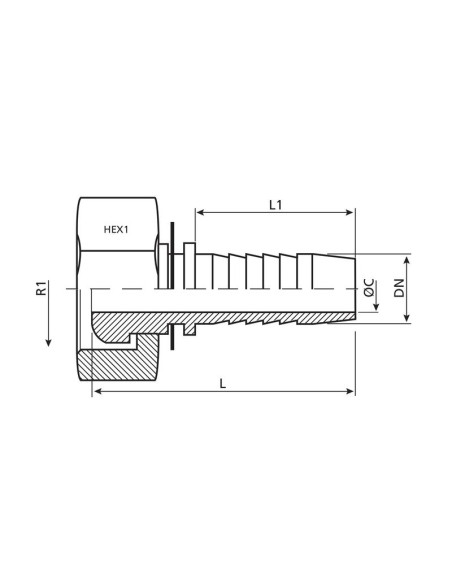 Dicsa métrica 24°/60° Conexión Manguito 5/16'' x M16 x 1.5 (10L) Rosca Hembra Straight Swivel
