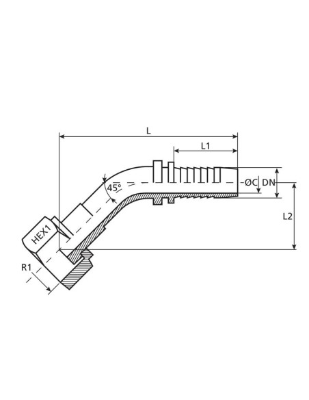 Dicsa ORFS Conexión Manguito 5/16'' x 11/16'' Rosca Hembra Acoplamiento Hidráulico Curvo 135º