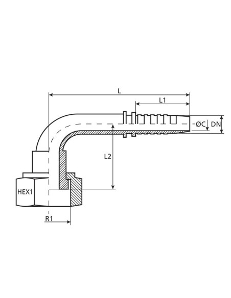 Dicsa ORFS Conexión Manguito 5/8'' x 1'' Rosca Hembra Acoplamiento Hidráulico Curvo 90º